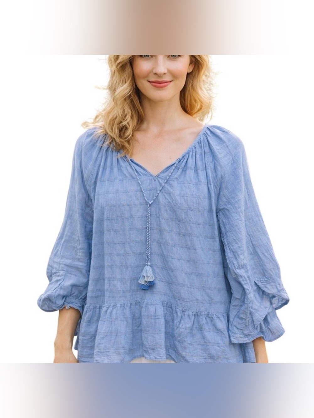 Matilda Jane Dream Chasers Pretty Thing Blue Chambray Blouse Cottagecore Size L